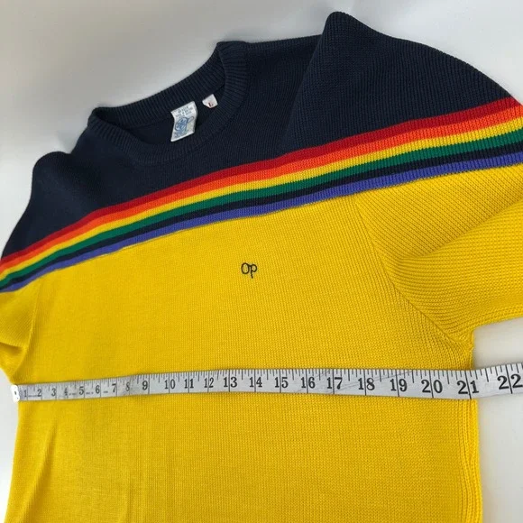 VTG 80s Ocean Pacific Op Rainbow Stripe Sweater Large Stranger Things Surf Retro